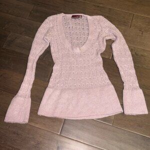 Nevada womens crocheted sweatererlong swoop necklinesmalllilac shimmer